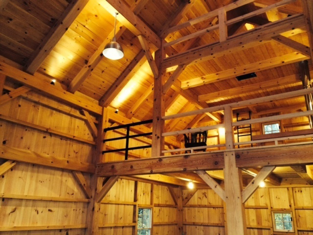 Finished interior of a timber frame barn