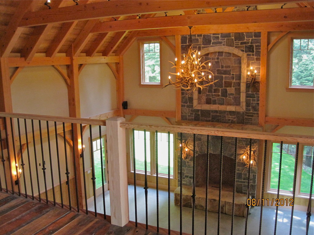 Finished interior of a timber frame custom cape