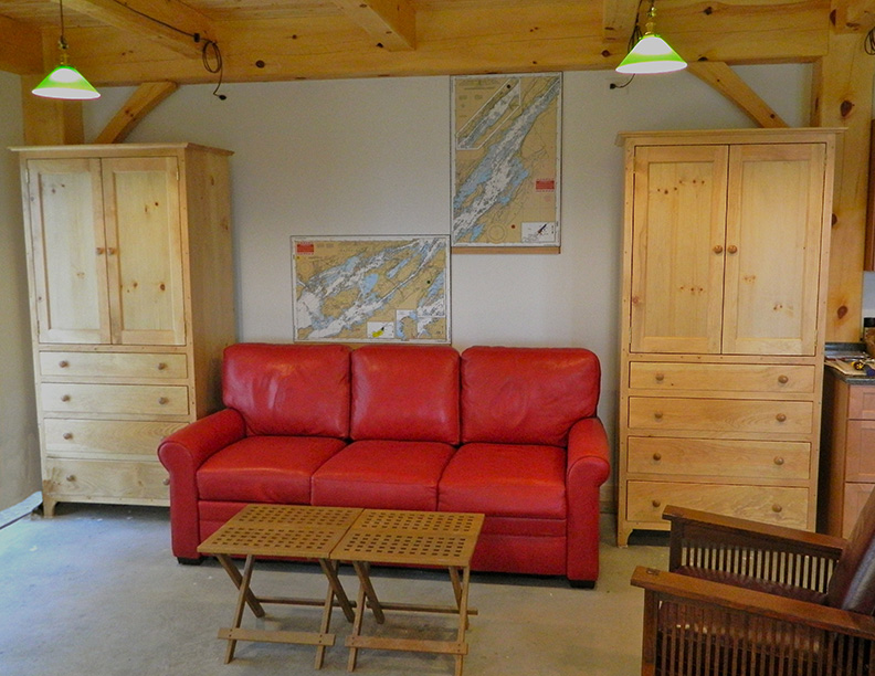 Living room in a timber frame camp