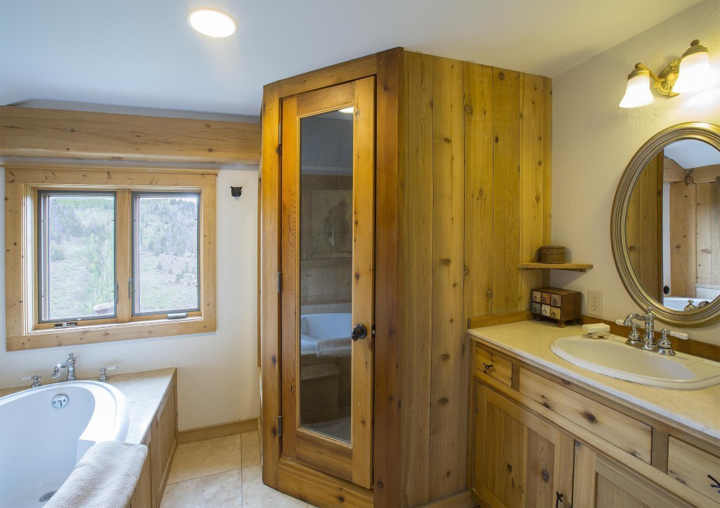 Bathroom in a timber frame cape