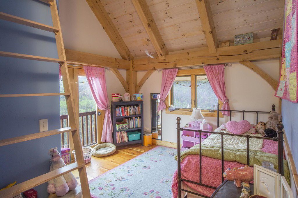 Bedroom in a timber frame cape