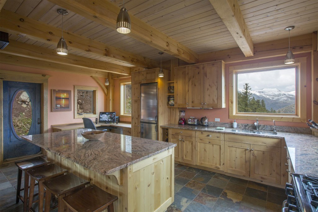 Kitchen in a timber frame cape
