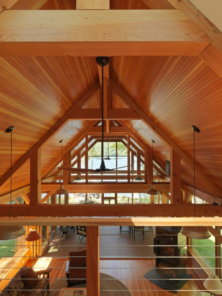 Ceiling in a timber frame cape