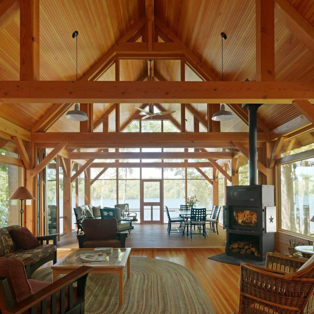 Interior of in a timber frame cape living room