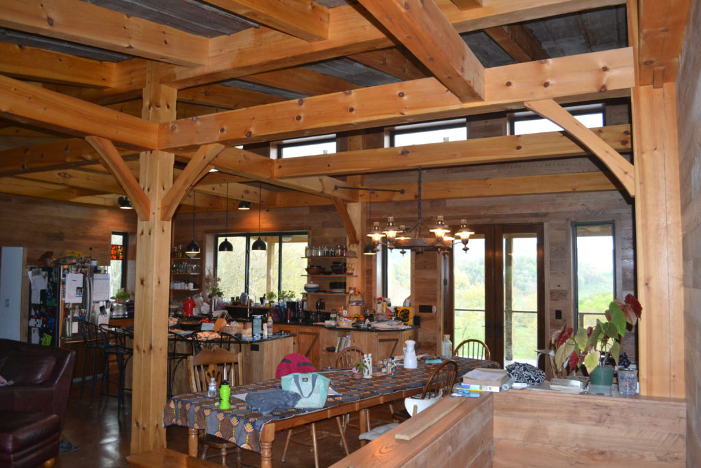 Kitchen in a timber frame contemporary building