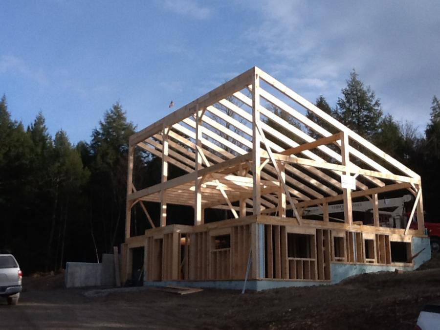 Timber frame structure of a contemporary building