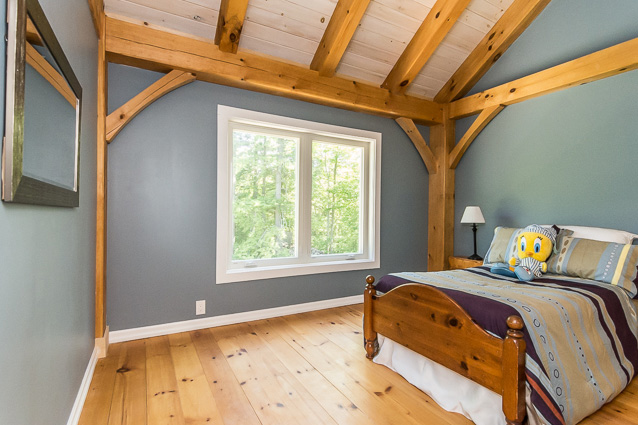 Bedroom in a timber frame dutch saltbox