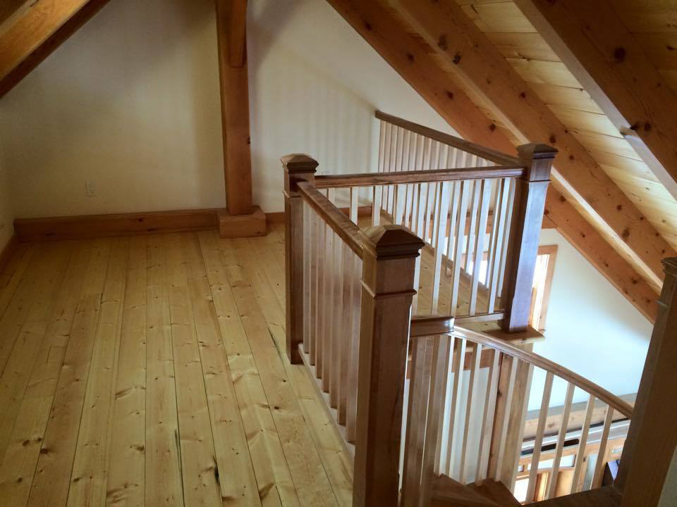 Upstairs of a timber frame dutch saltbox