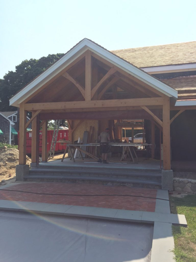 Timber frame pavilion structure in progress
