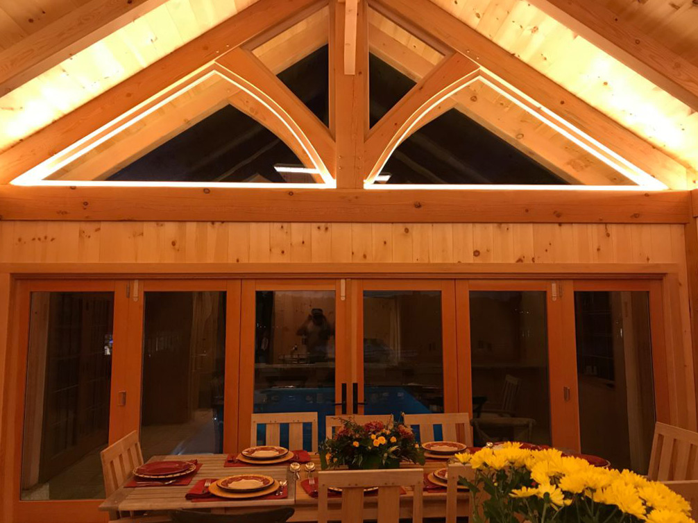 Finished interior of a timber frame pavilion