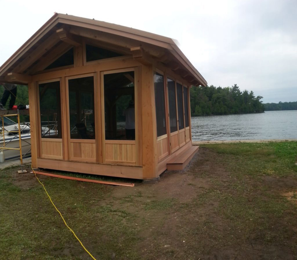Finished exterior of a timber frame pavilion