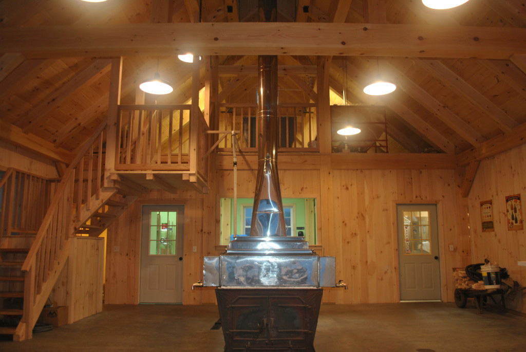 Finished interior of a timber frame sugar house