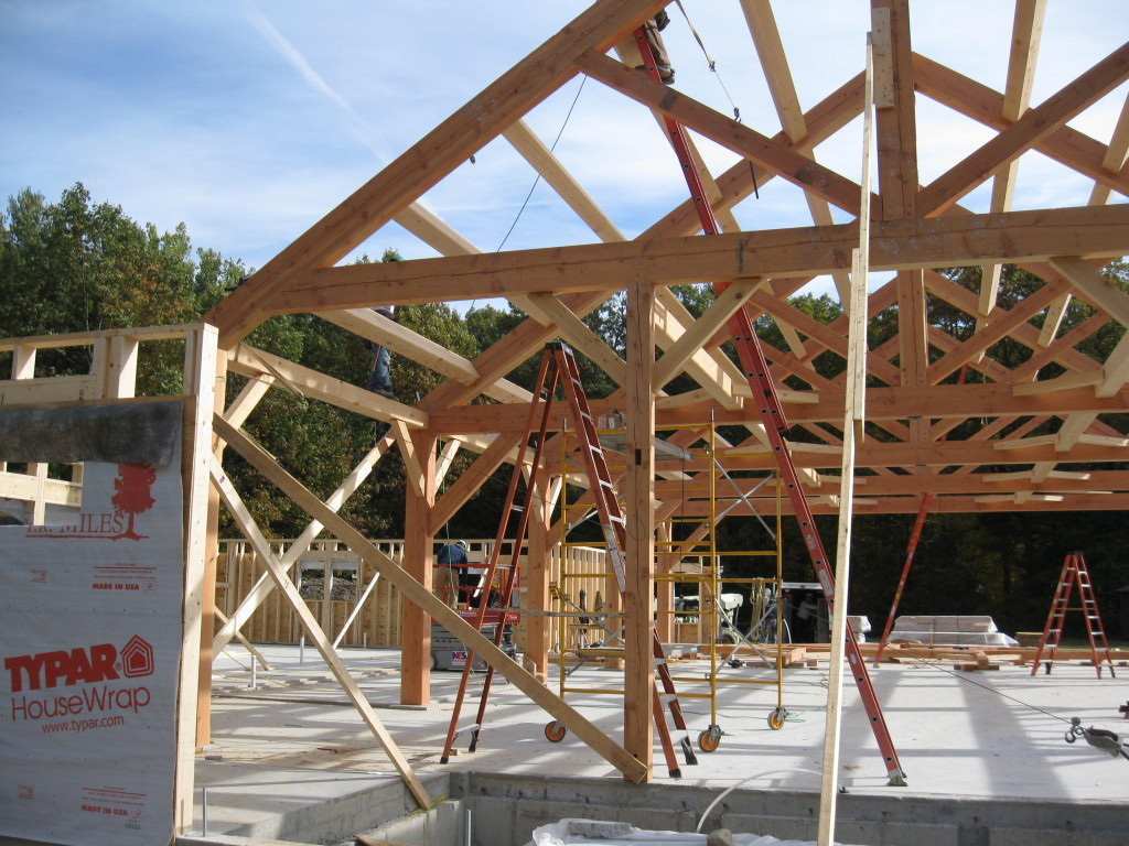 Timber frame structure of a summer camp mess hall