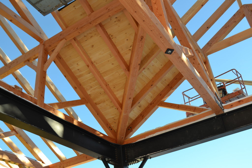 Timber frame structure of a summer camp pavilion