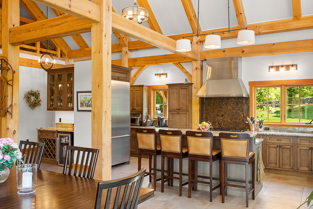 Finished interior of a timber frame kitchen and dining room