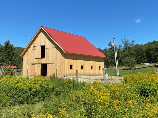 Finished timber frame barn exterior