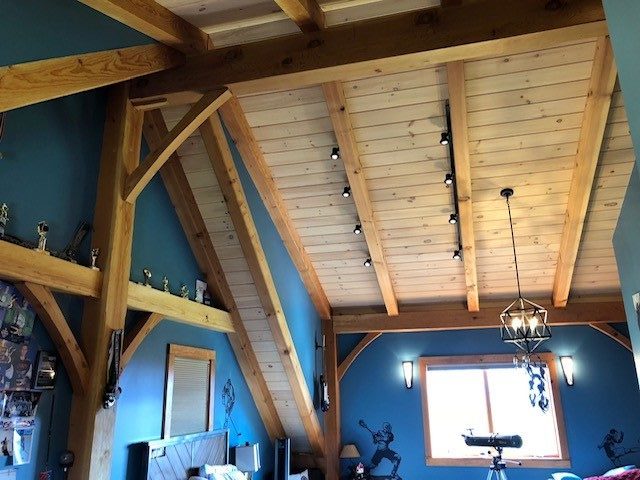 Finished interior of a timber frame cape