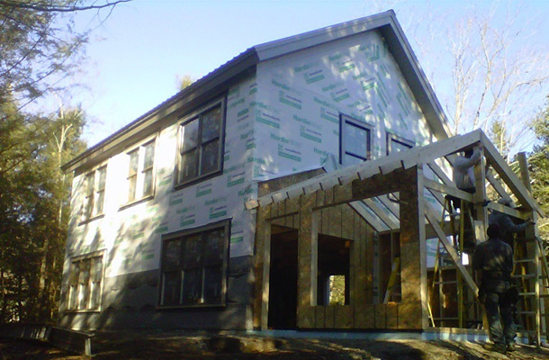 Timber frame exterior in progress
