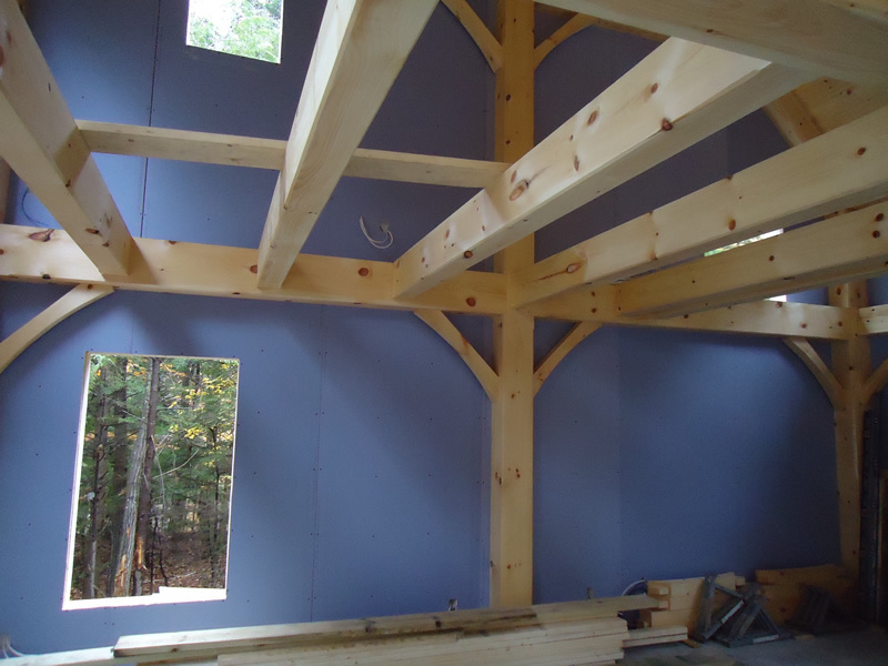 Timber frame interior in progress