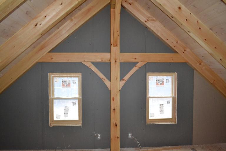 Finished timber frame cape interior