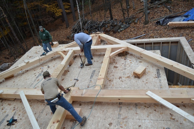 Vermont Frames crew building the timber frame