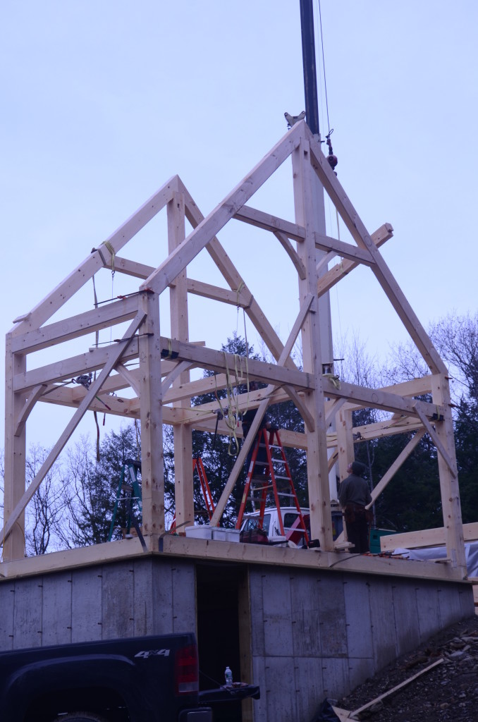 Finished interior of a timber frame camp