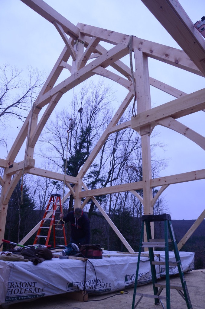 Finished interior of a timber frame camp