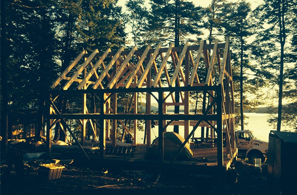 Finished interior of a timber frame camp