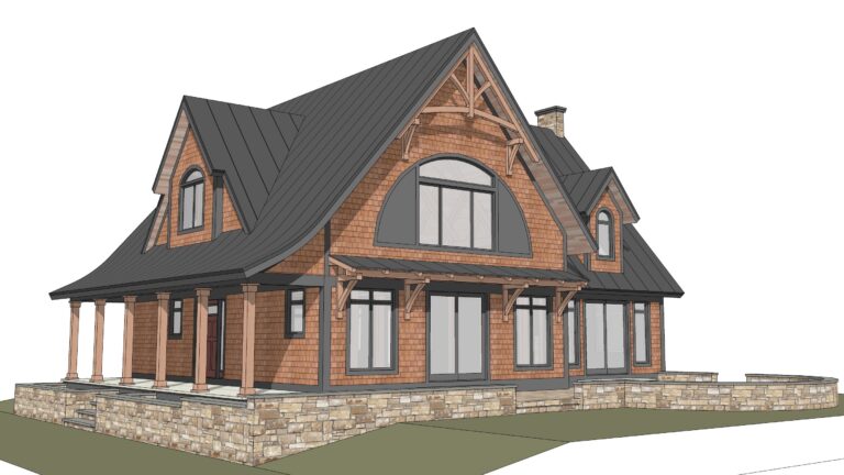 The Cambridge timber frame home 3d render