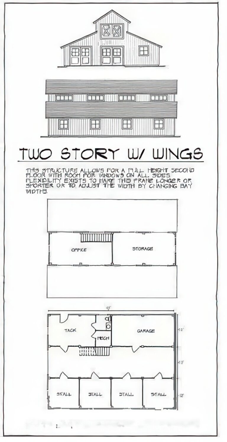 Two Story with Wings, 4 Stalls floorplan