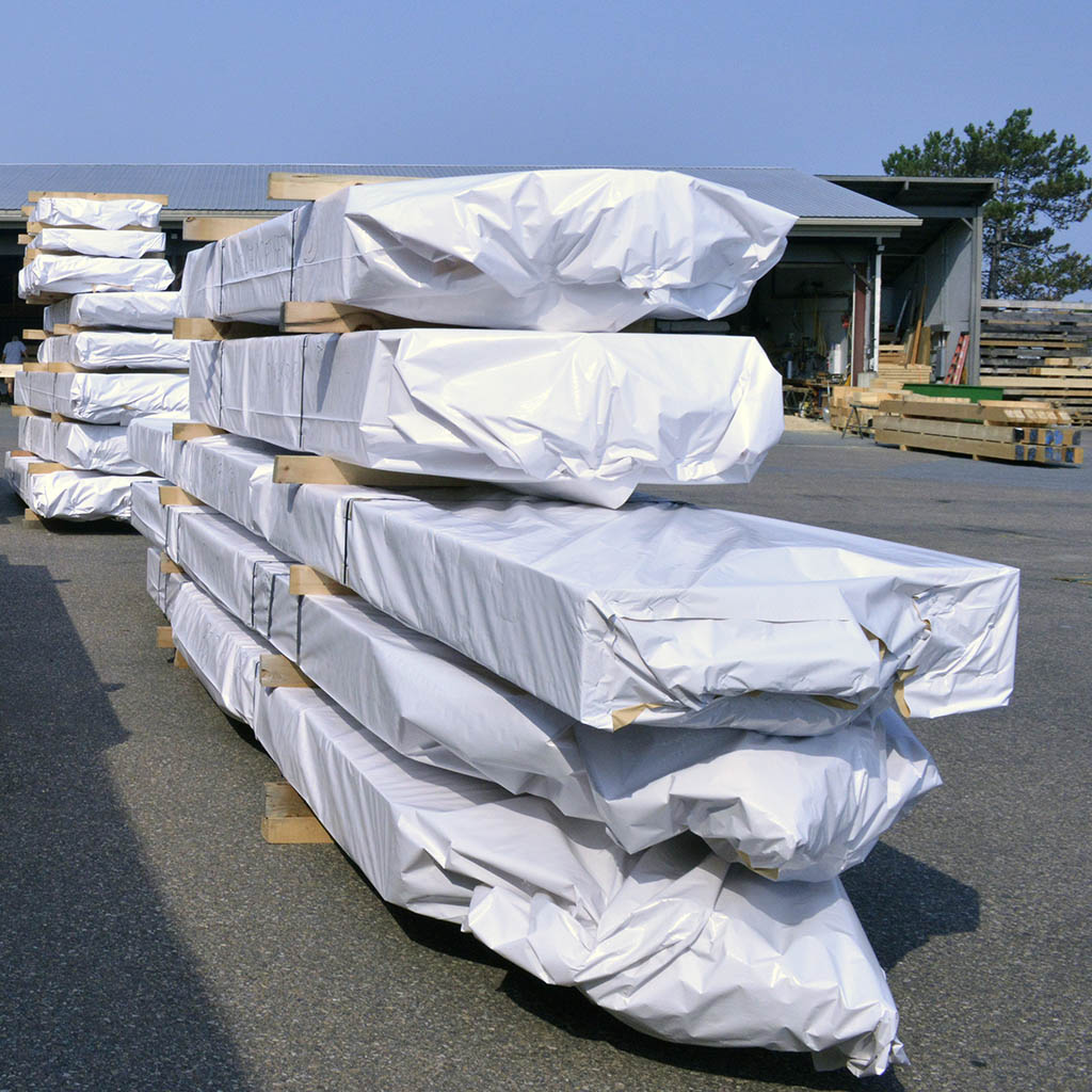 Timber frame kit wrapped up an ready for delivery