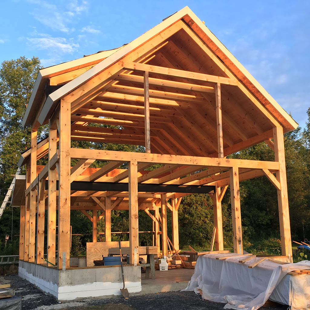Timber frame on slab with SIPs on the roof