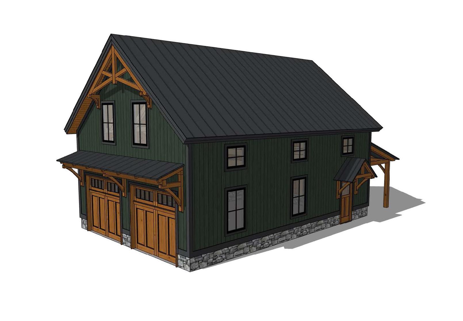 Pricing Example - completed barn/barndominium with timber frame, SIPs, roofing, siding, windows and doors.